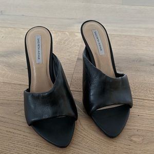 Saks Fifth Avenue black leather heeled slides